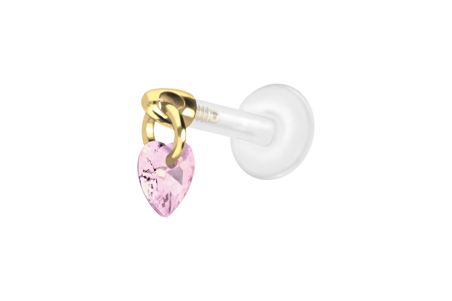 PTFE Labret Piercing mit Innengewinde + Titan-Aufsatz KRISTALLHERZ